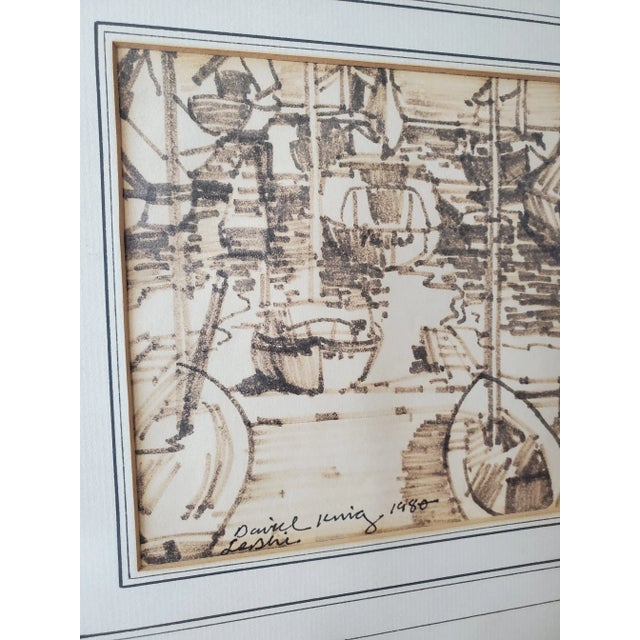 Nautical Original Sepia Toned Nautical Sailboats Drawing of Leschi Seattle For Sale - Image 3 of 7