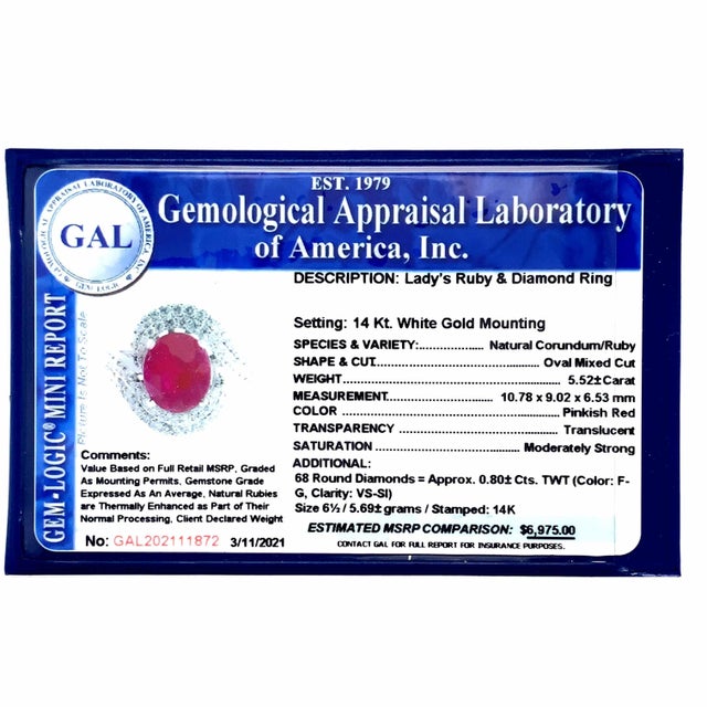 Natural Ruby Diamond Ring 14k Gold 6.32 TCW GIA Certified For Sale - Image 12 of 13