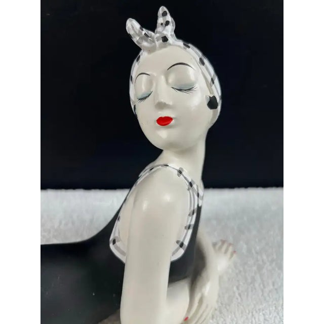 French Style Bathing Beauty Resin Figurine in Black & White Gingham Swimsuit For Sale - Image 10 of 18