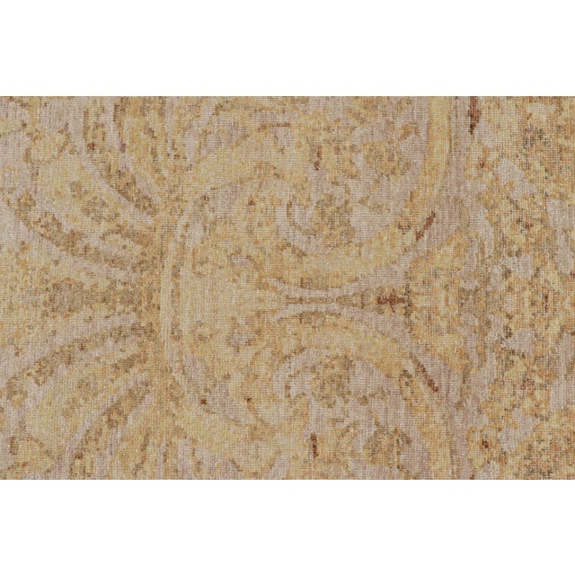 Shabby Chic Rug & Kilim’s Distressed European Rug in Beige-Brown & Gold Florals For Sale - Image 3 of 8