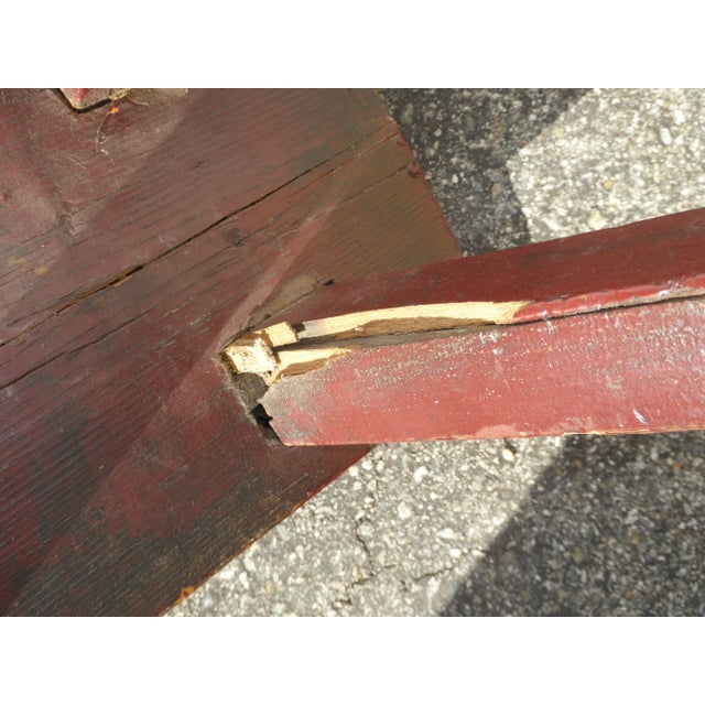 Vintage French Country Farmhouse Rustic Red Stool For Sale - Image 11 of 12