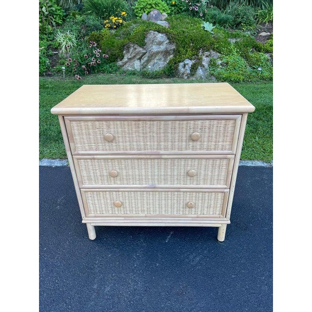 Beige Petite Three Drawer Chest, Wicker and Wood, Bohemian Style, 1980s For Sale - Image 8 of 18