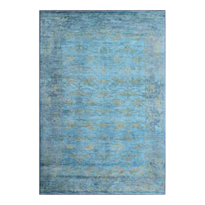 Keivan Woven Arts Large Oushak Design Rug in Blue, Gray and Yellow Green