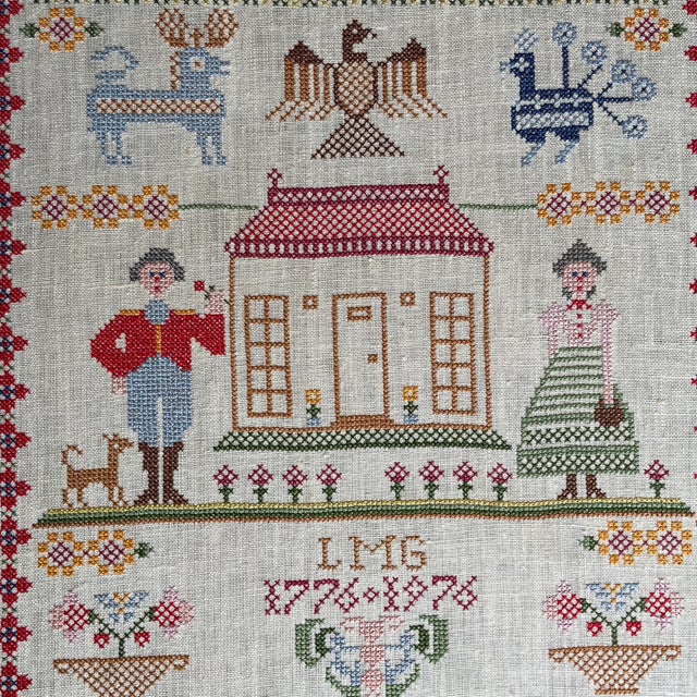 1976 Vintage Framed Needlepoint Sampler Depicting and Martha