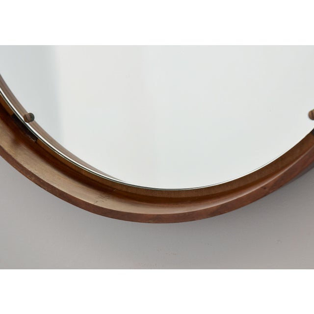 1950s Vintage Italian Round Inset Mirror in Walnut Frame For Sale - Image 5 of 11
