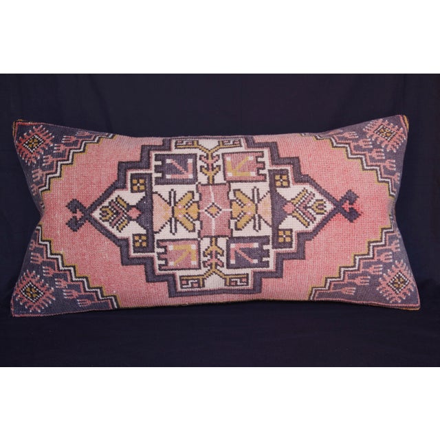 Rustic Turkish Oushak Pillow – Vintage Tribal Rug Textile Rug Cushion Cover -17'' X 34'' For Sale In Tampa - Image 6 of 10