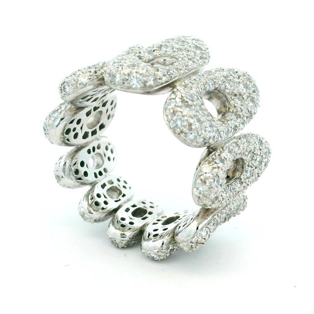 Silver 1990s Italian 18k White Gold 3 Carat Pavé Diamond Sculptural Statement Ring, Size 7 For Sale - Image 8 of 15