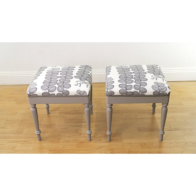 Antique benches newly renovated with new padding and fabric Celotocaulis by Josef Frank for Svenskt Tenn. This piece is...