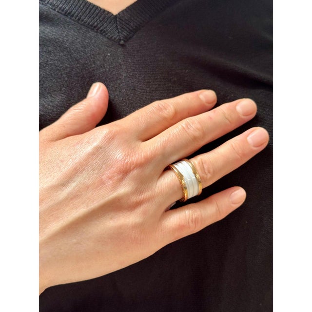 Bulgari B Zero Wide Four- Band , 18 Karat Rose Gold Loops White Eternity Band, Size 9 For Sale - Image 16 of 16