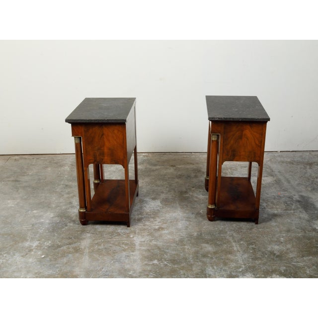 Brown Early 19th Century French Empire Early 19th Century Walnut Console Tables with Grey Marble Tops For Sale - Image 8 of 12