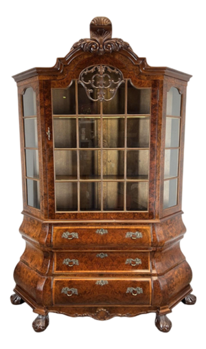 Vintage French Carved Bookcase with Glass Doors