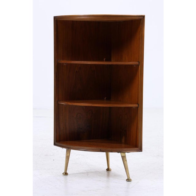 Mid-Century Wooden Corner Shelf with Brass Feet, 1960s For Sale - Image 9 of 16