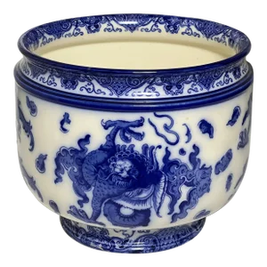 Early 20th Century Royal Doulton 'Oyama' Pattern Flow Blue and White Porcelain Jardiniere