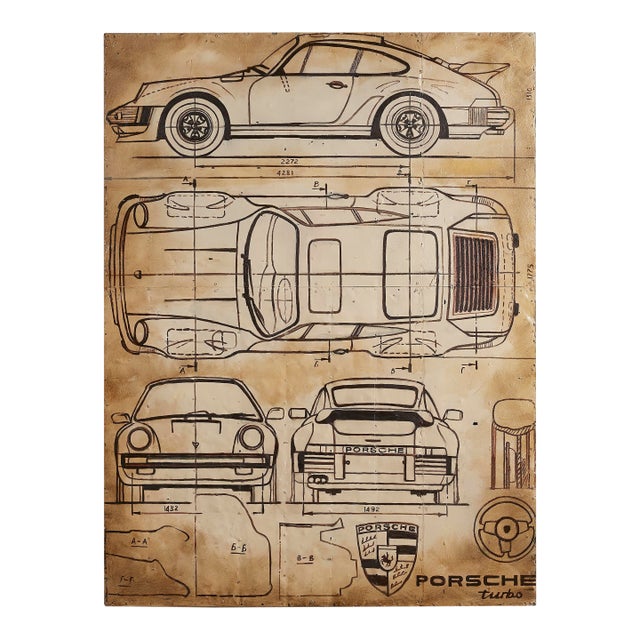 Plan Porsche I Collective Bap Vietnam Art Sepia Charcoal Linework 911 Turbo For Sale