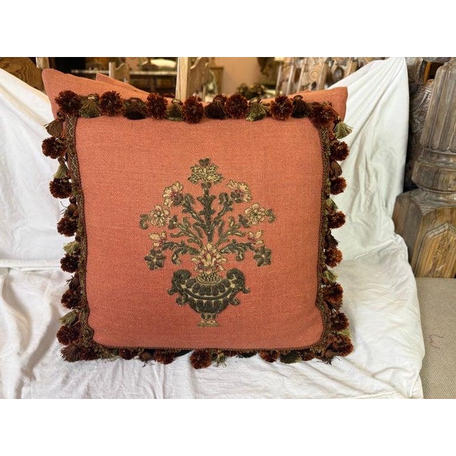 These exquisite pillows showcase a timeless elegance, featuring 19th-century French metallic and chenille embroidered...