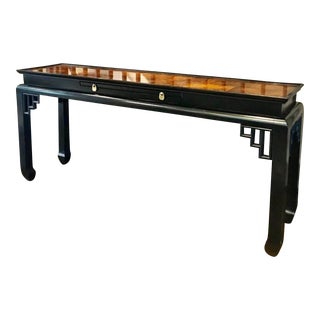 Chinoiserie Burl Wood Console Table by Ethan Allen For Sale