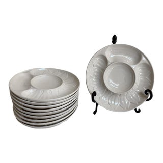 Mid 20th Century Embossed White Artichoke Plates – Czechoslovakia Porcelain- Set of 10 For Sale