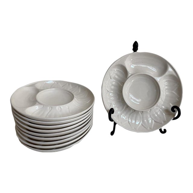 Mid 20th Century Embossed White Artichoke Plates – Czechoslovakia Porcelain- Set of 10 For Sale