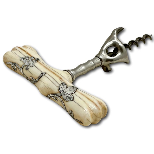 Fine & Unusual Antique American Victorian Sterling Silver Inlayon Bone Wine Corkscrew - Circa 1900 For Sale - Image 13 of 18