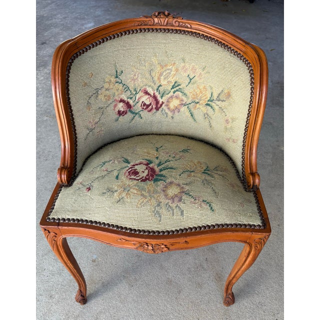 Vintage French Needlepoint Vanity Slipper Chair For Sale - Image 11 of 12