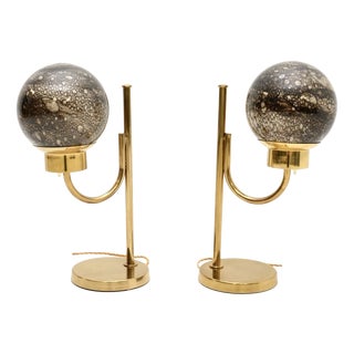 Vintage Swedish Brass and Glass Table Lamps from Bergboms, 1970s, Set of 2 For Sale