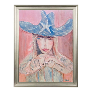 Coastal Cowgirl Original Painting, Western Fashion Art, Pink Blue Wall Decor by Tatiana Duperault