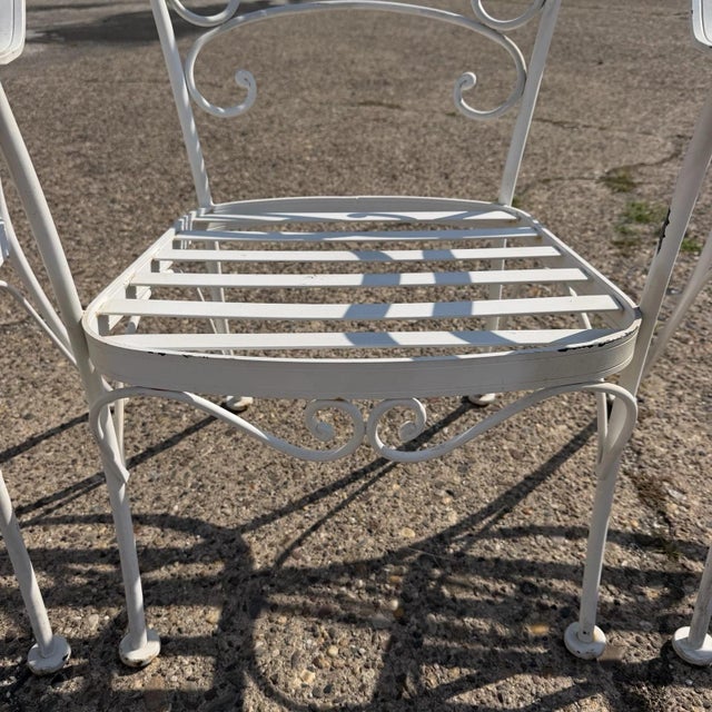 White Late 20th Century Wrought Iron Scrolling Patio Dining Arm Chairs by Crown Leisure - Set of 4 For Sale - Image 8 of 18