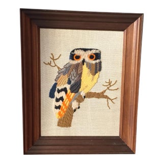 Vintage Hand Made Yarn Owl Artwork For Sale