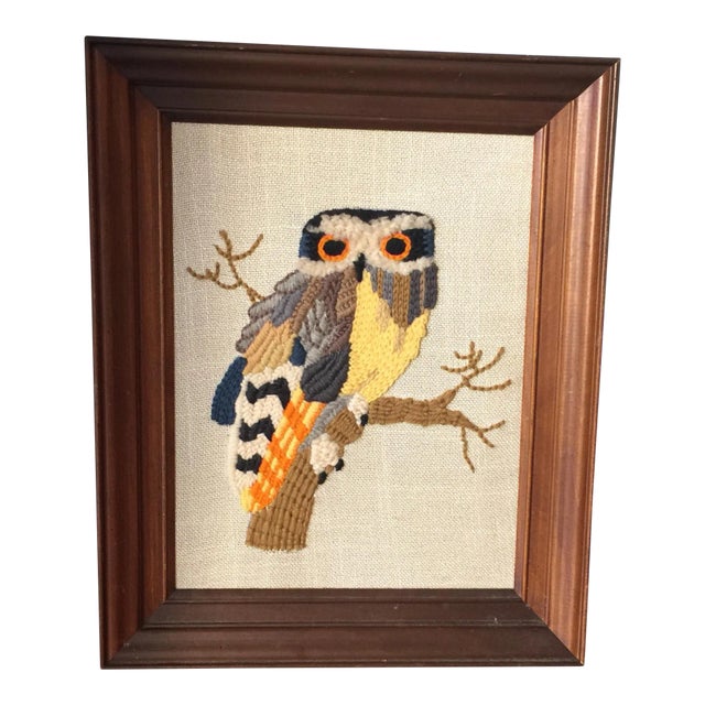 Vintage Hand Made Yarn Owl Artwork For Sale