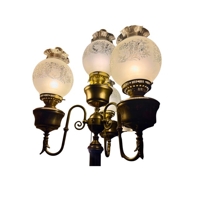 Art Nouveau Late 19th Century Antique Brass Kerosene Torchiere For Sale - Image 3 of 7
