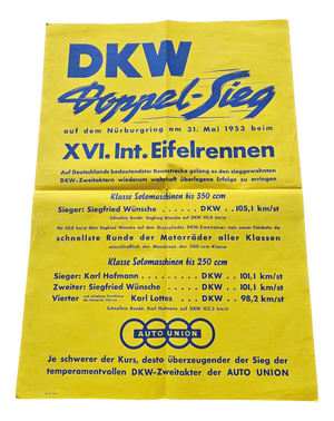 DKW Motorcycles Double Victory Eiffel Race Poster, 1953