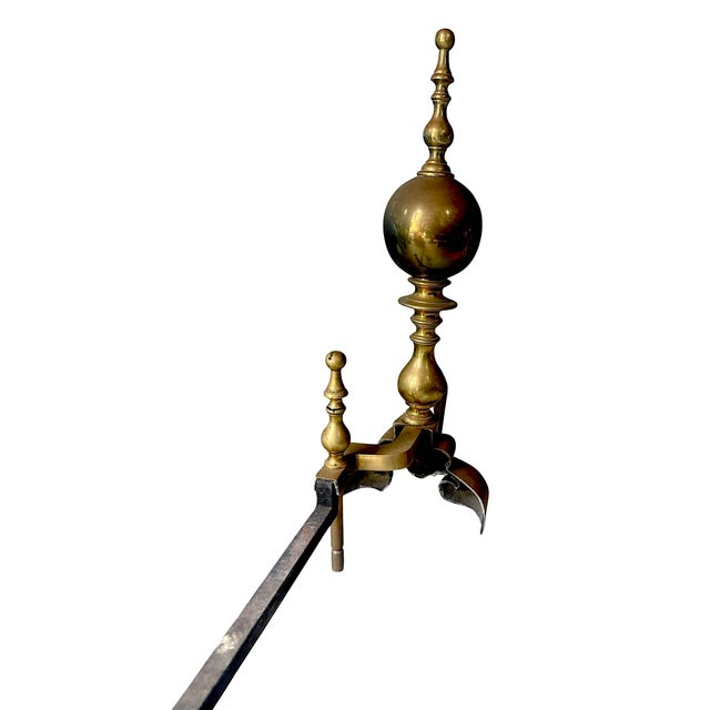 Early 20th Century Vintage Anglo Dutch Brass Andirons- a Pair For Sale - Image 5 of 11