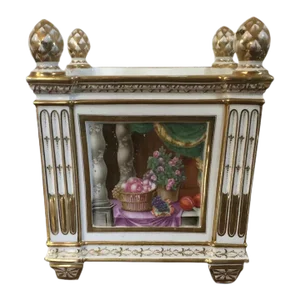 Antique Early 19th Century French Empire Porcelain Cachepot by Nast Decorated with Moorish Columns and Flowers