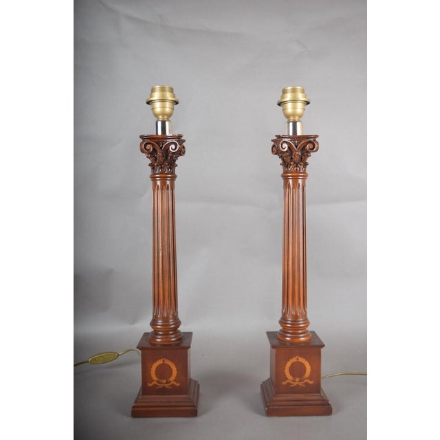 1960s Neoclassical Wooden Fluted Column Table Lamps, 1960s, Set of 2 For Sale - Image 5 of 15