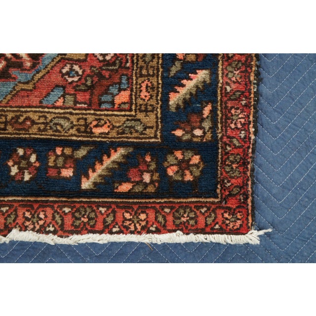 Vintage Hand Woven Geometric Floral Medallion Red & Blue Area Rug Mat 4 X 6' For Sale - Image 4 of 13