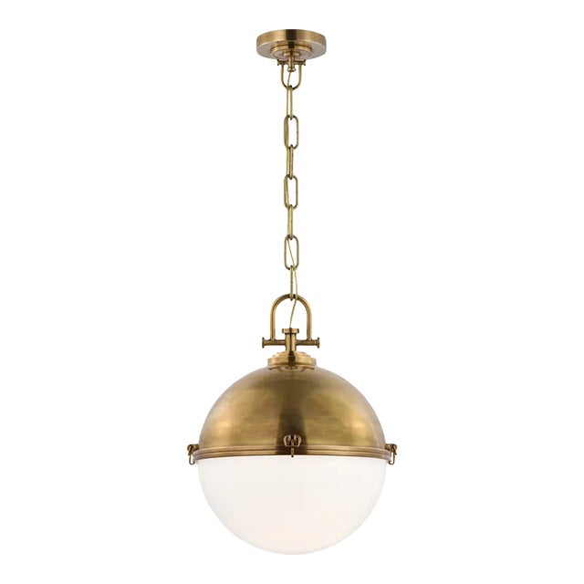 Chapman & Myers for Visual Comfort Signature Adrian X-Large Globe Pendant in Antique-Burnished Brass with White Glass For Sale
