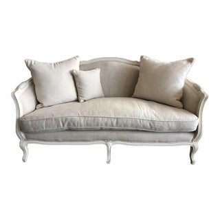Restoration Hardware French Country Style Settee with Throw Pillows For Sale