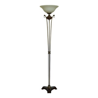 Contemporary Style Brass & Wood Floor Torch Lamp For Sale