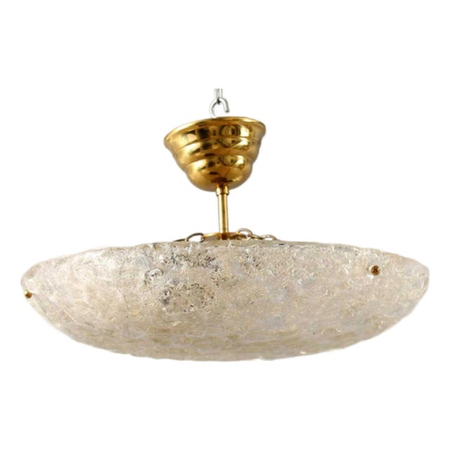 Vintage Swedish Mid Century Brass and Glass Two-Light Ceiling Light For Sale