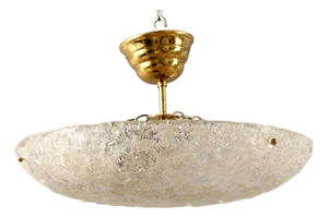 Vintage Swedish Mid Century Brass and Glass Two-Light Ceiling Light