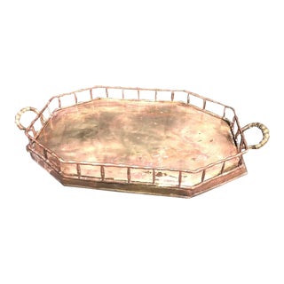 1950s Brass Bamboo Handled Tray For Sale