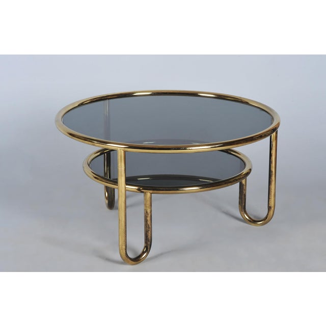 Small Czech Bauhaus Table in Brass and Black Glass, 1950s For Sale - Image 9 of 9