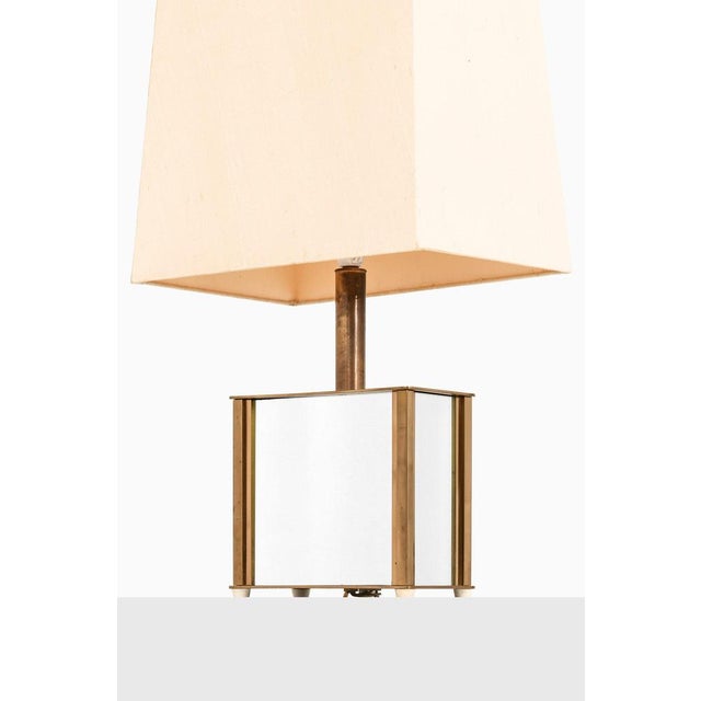 1970s Bergboms Table Lamps in Brass, Mirrored Glass and Silk Shades, 1970s, Set of 2 For Sale - Image 5 of 15