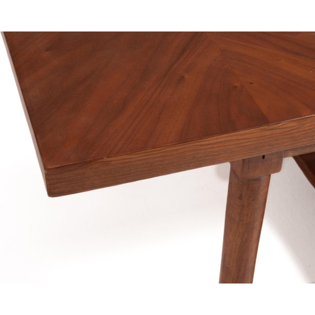 Walnut Mid Century Checkerboard Coffee Table Brass Cap Feet After Carl Axel Acking For Sale - Image 12 of 13