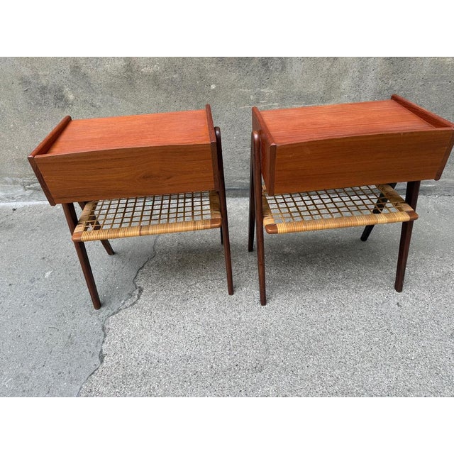 Vintage Danish Teak Nightstands with Rattan Shelves by Søren Rasmussen, 1965, Set of 2 For Sale - Image 6 of 7