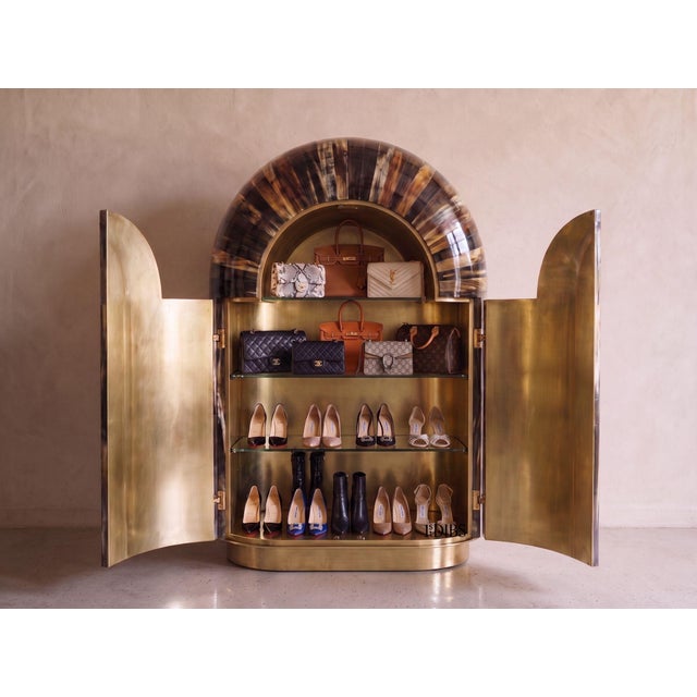 Metal Arcana Contemporary Resin and Brass Bar Cabinet by House of Jaipur For Sale - Image 7 of 11