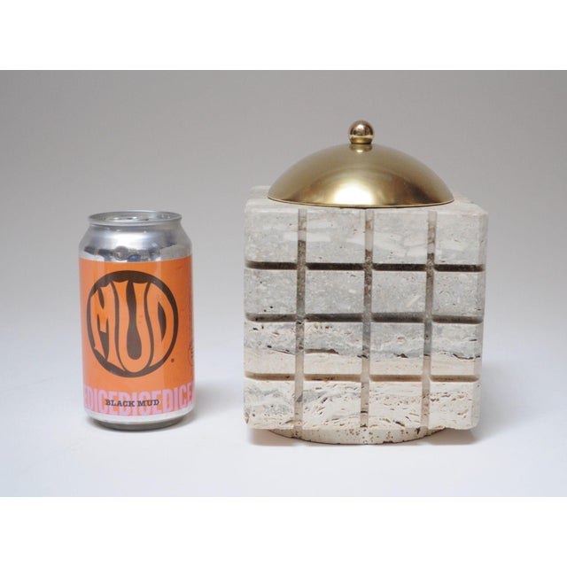 Vintage Italian Travertine and Brass Decorative Cube Box by Passeri for Ark Line For Sale - Image 9 of 12