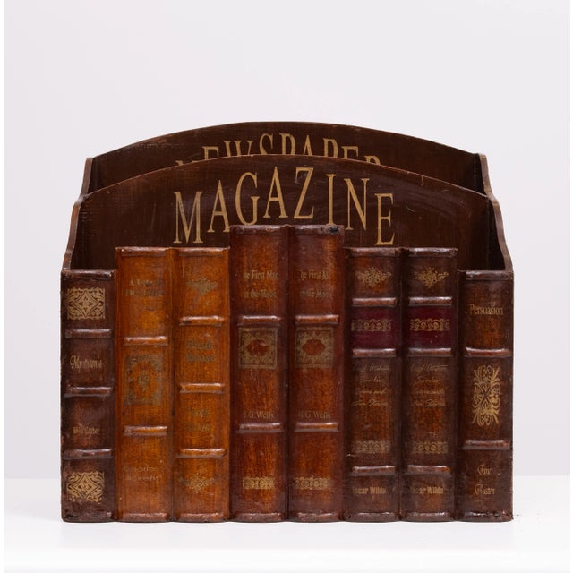 Brown Oak Faux Book Front Magazine Holder, 1970s For Sale - Image 8 of 8