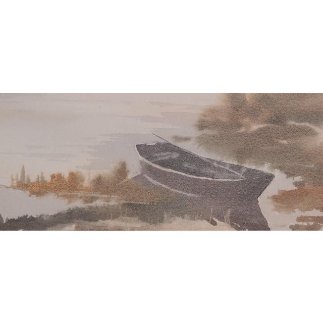 Modern Jacques Noury, The Boat at the Edge of the Lake, Watercolor For Sale - Image 3 of 6