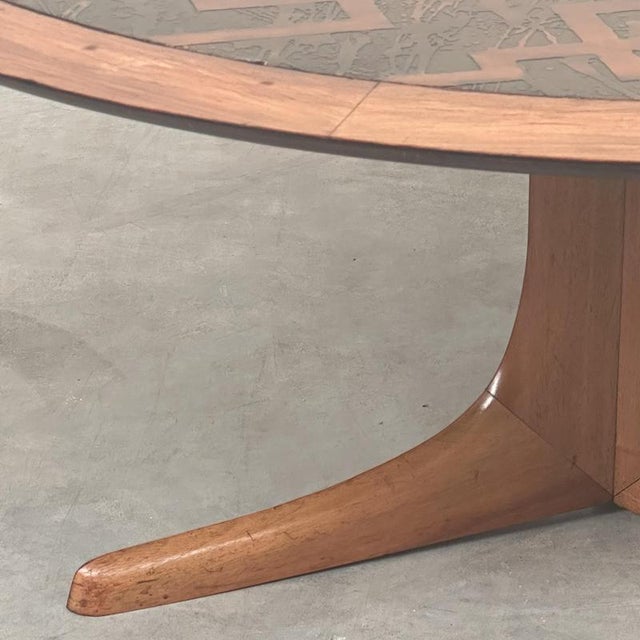 Vintage Wood Coffee Table with Etched Brass Top, 1970s For Sale - Image 12 of 14